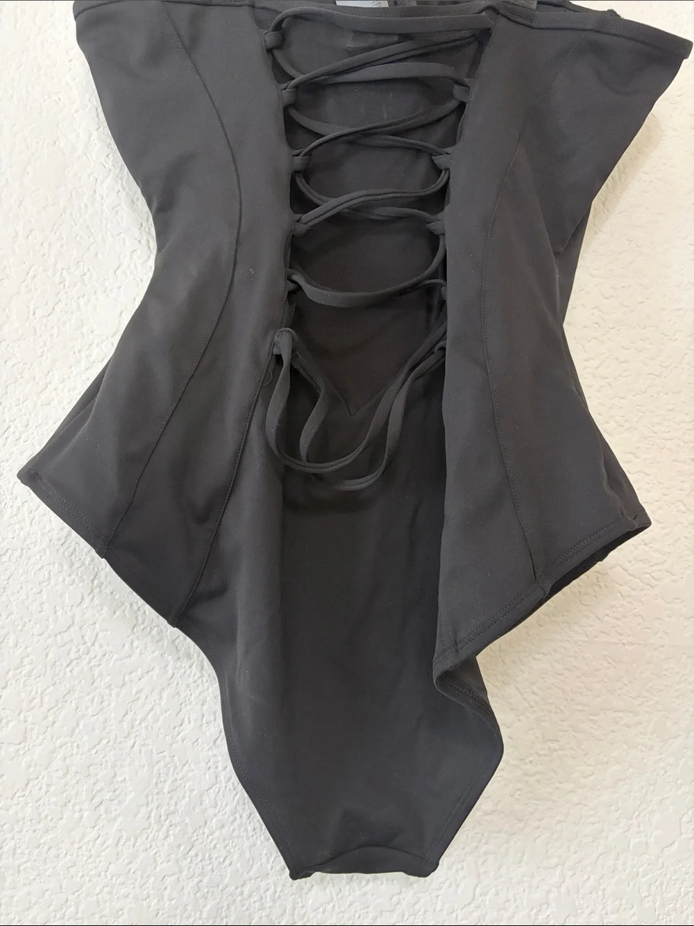 Ta3 Bombshell Black Slimming Lace Up Corset One Piece Swimsuit